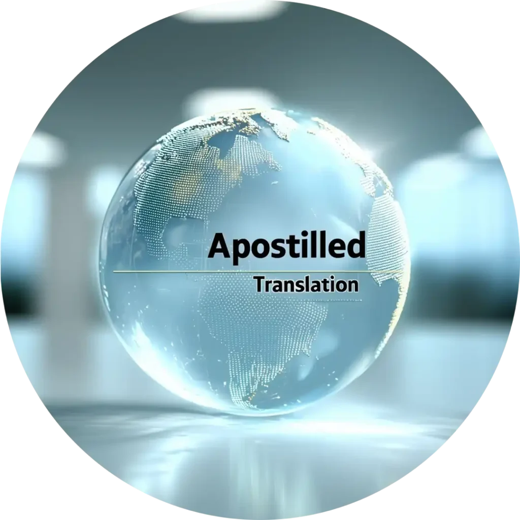 Apostilled translation service with a digital globe, representing international document certification