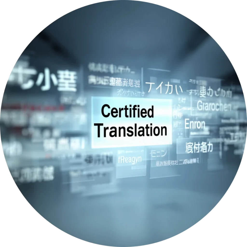 Certified translation service with a digital display of multilingual text