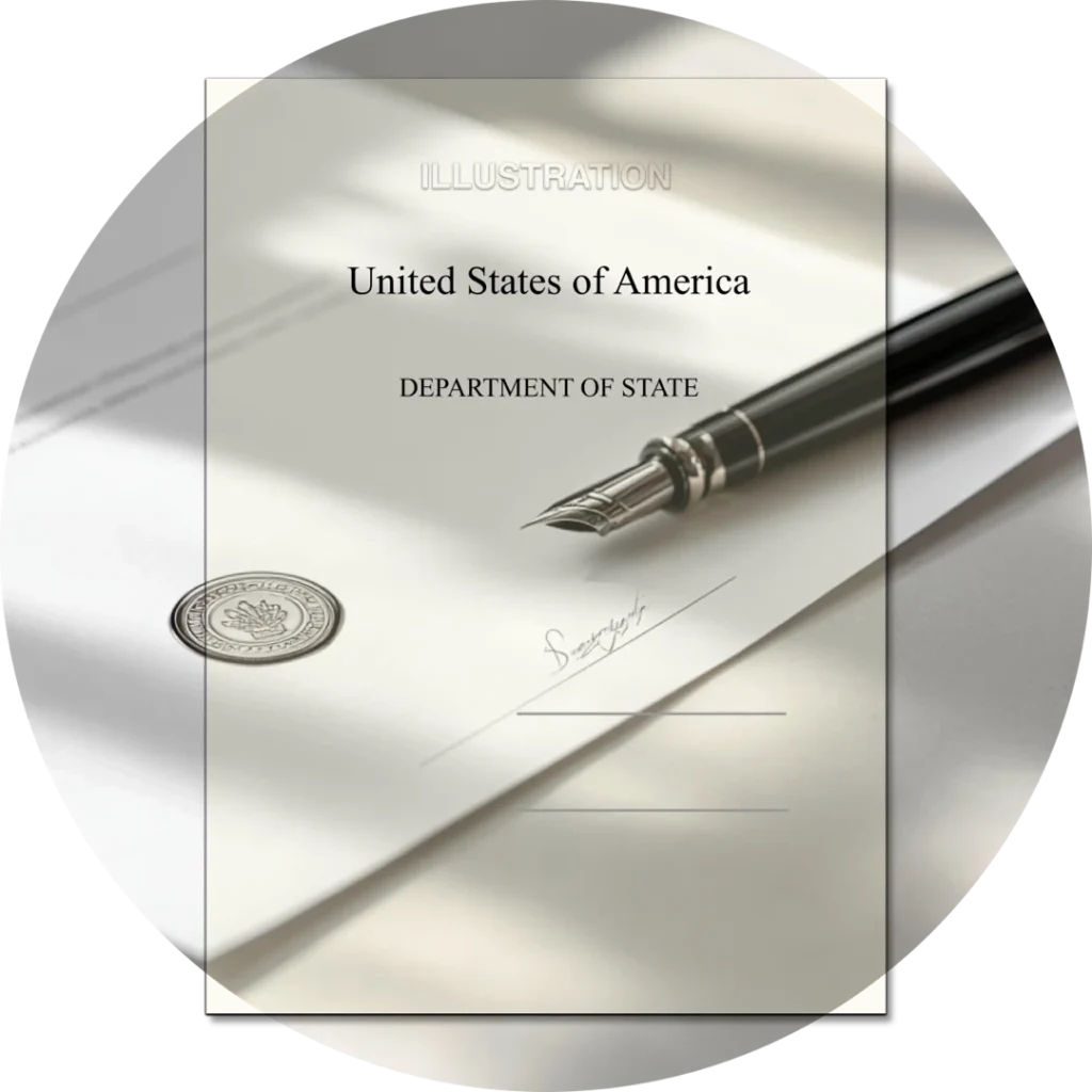 U.S. Department of State federal authentication document with embossed seal and signature